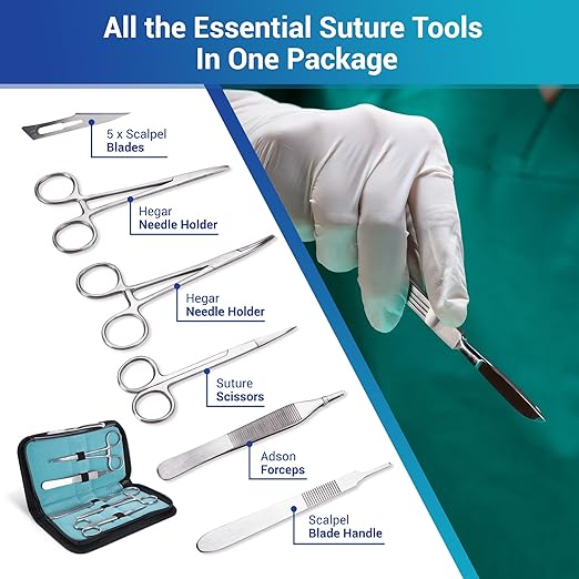 Alcedo Suture Practice Kit for Medical Students, Complete Set (32 Pieces) Include Extra Large Suturing Pad with Pre-Cut Wounds, Tools Kit, and Suture Threads, Perfect for Demonstration and Education