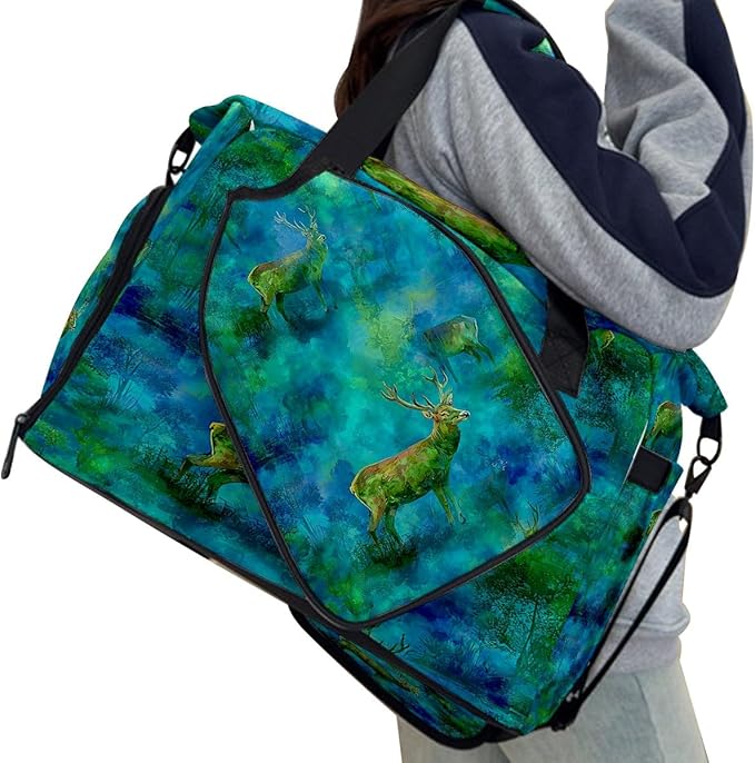 Ethereal Deer Blue Gym Bag for Women & Tennis Bag, Large Sports Duffel Bag Waterproof with Ventilated Shoe Compartment & Front Racket Sleeve, Lightweight Travel Weekender Overnight Bag