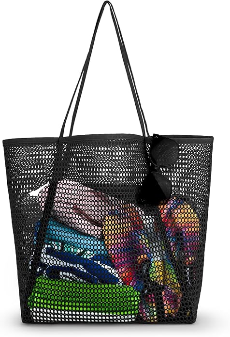 Iioscre Beach Bag for Women, Causal Hobo Pool Bags with Zipper Inner Pocket, Foldable Swim Tote Bag for Vacation Essentials
