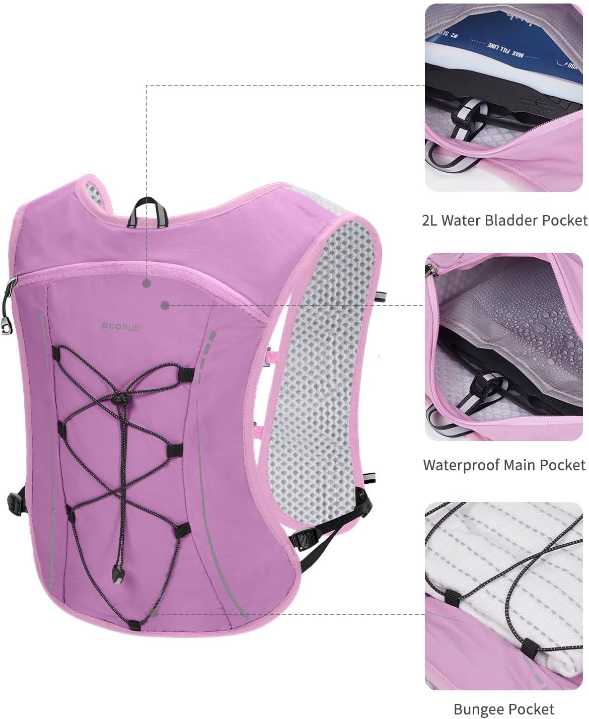 ECOHUB Running Hydration Vest Backpack,Lightweight Breathable Pack with 2L Water Bladder Bag Daypack for Hiking Trail Running Cycling Race Marathon for Women Men