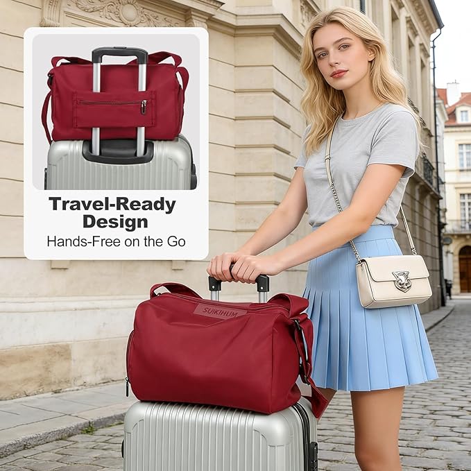 Women's Mini Gym Bag Crossbody, Everyday Sling Duffel with Shoe Compartment & Wet Pocket, Water-Resistant Travel Bag, Wine Red