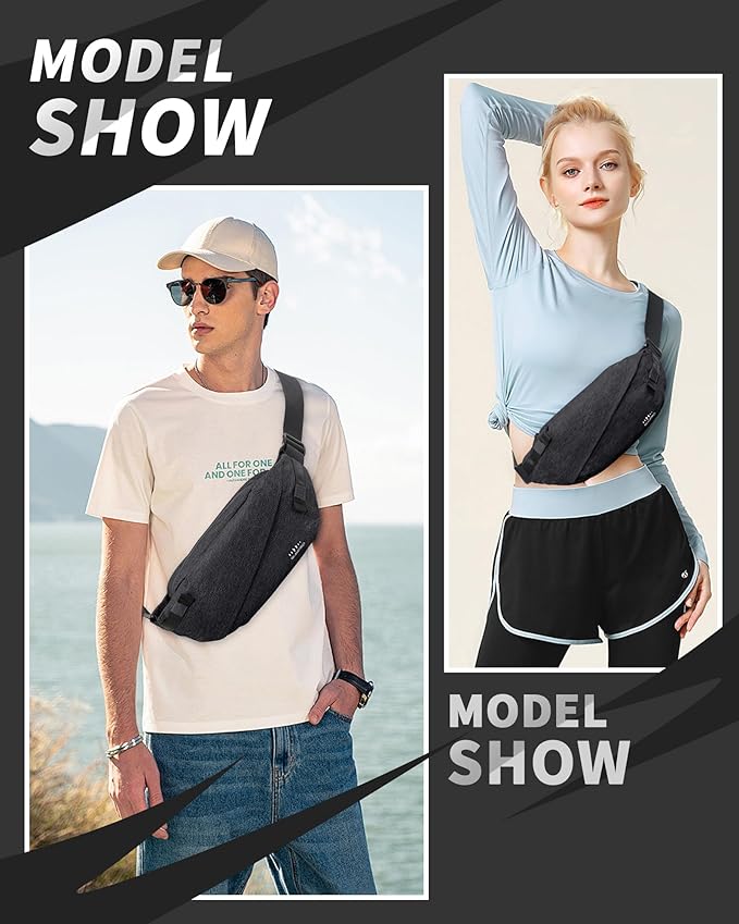 Fanny Pack for Mens Crossbody Bag, Sling Bag for Women Anti Theft Waist Packs with Adjustable Strap Casual Daypack for Running Sports Hiking Cycling Travel Walking - Black