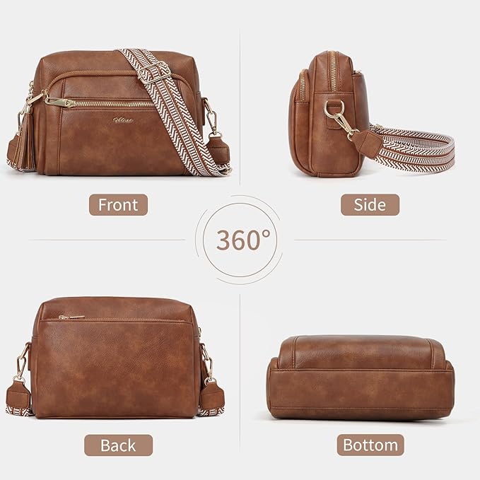 Small Leather Crossbody Bags for Women Anti theft Purses and Handbag Shoulder Hangbag with Wide Strap Tassel