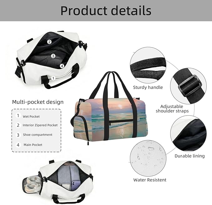Tranquil Beach Landscape Women'S Gym Duffle Bag With Shoes Compartment, Ideal For Travel, Gym, Sports, Duffel, Weekender