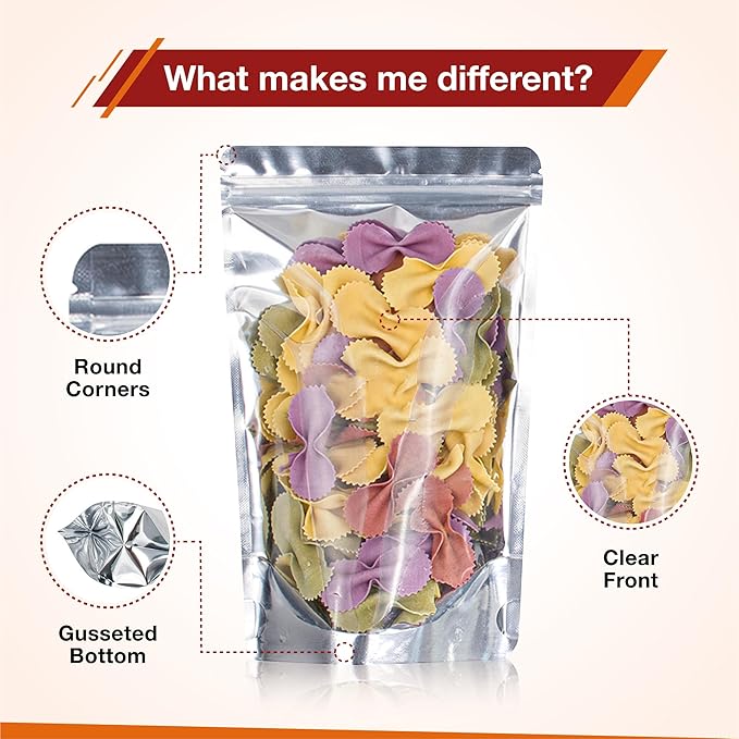 BELLE KR® Mylar Bags for Food Storage- Pack Of 100 (30 Pieces 4"x6" and 5"x8" and 40 Pieces 6"x9") Resealable Mylar Ziplock Bag with 7.5mil Thickness with Labels