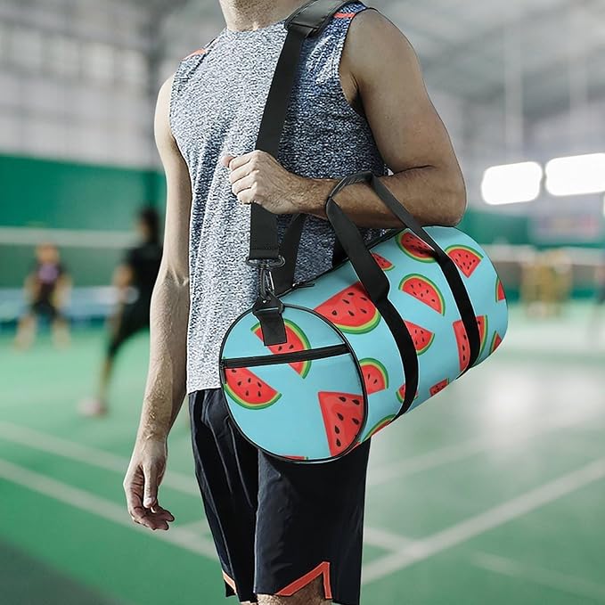 Unisex Foldable Gym Bag Watermelon Blue (2) Lightweight Travel Sports Bag Workout Yoga Dance Bags Overnight Weekender Bags