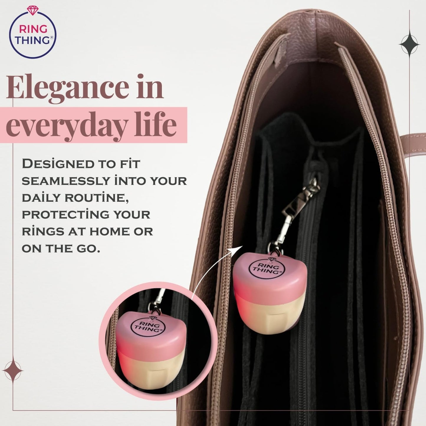 RING THING - Ring Holder Keychain, Jewelry Organizer and Storage, Portable Waterproof Ring Holder, Pill Box Keychain Container, Gym Accessory, and Travel Ring Case (Pink Confetti)