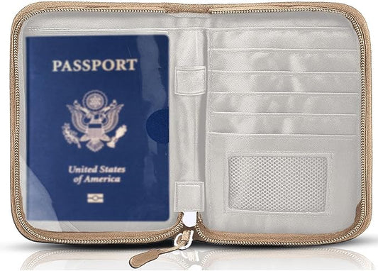 Passport Holder for Travel Essentials, RFID Blocking Protector Passport Wallets, Passport Document Organizer Case for Travel Must Have, Passport Book for Women, Couple, Family Cards, Tickets, ID, Cash
