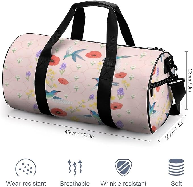Sports Gym Bag for Women Men Travel Duffel Bag Tote Weekender Bag Hummingbird Bush Carry on Overnight Bag for Travel Swimming Fitness Workout Sports Duffle Bag