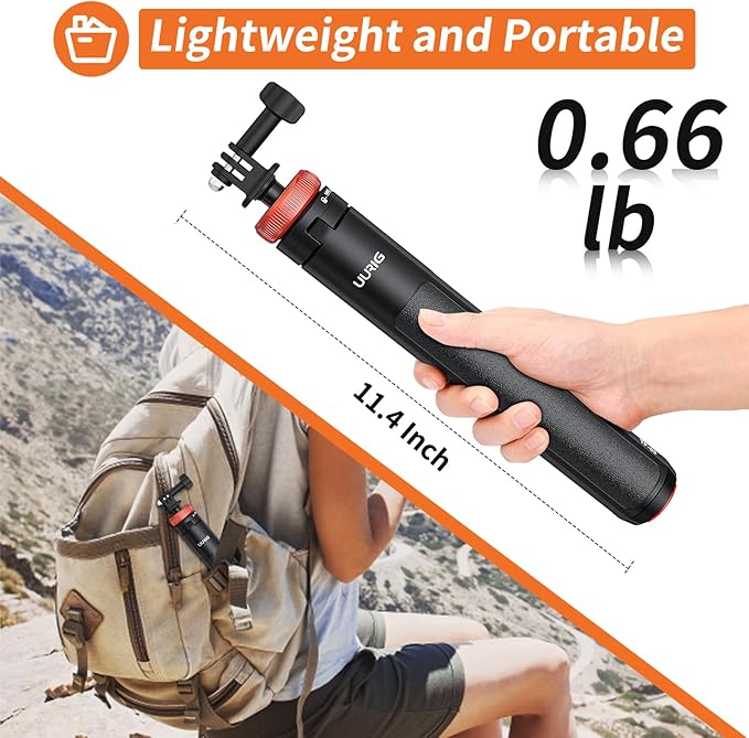 UURig Extendable Selfie Stick Tripod for GoPro Max Hero 10 9 8 7 6 5 4, DJI Osmo Action, Insta 360 One R and More Action Camera（50.7''）