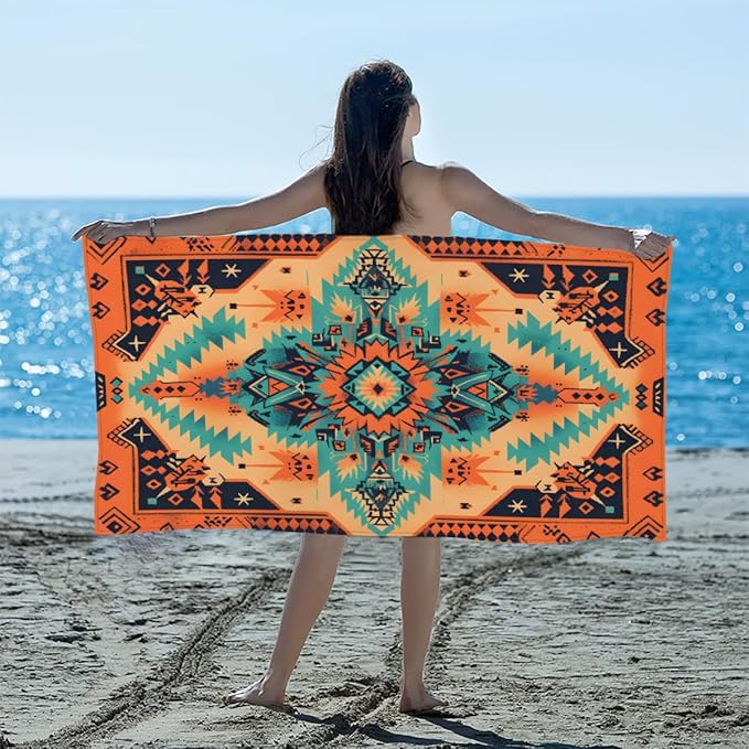 Tribal Vintage Floral Beach Towel, Large Microfiber Quick Dry Lightweight Pool Bath Towels Sand Free Beach Blanket for Summer Cruise Yoga Camping Travel Vacation Essentials 31 x 61 in