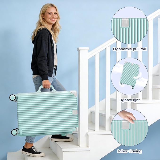Zipperless Suitcase, 28 Inch Checked Luggage, Hardshell Aluminum Frame Polycarbonate Luggage with Phone Holder, Cup Holder, Charging Port, TSA Lock, Spinner Wheels for Vacations, Mint Green