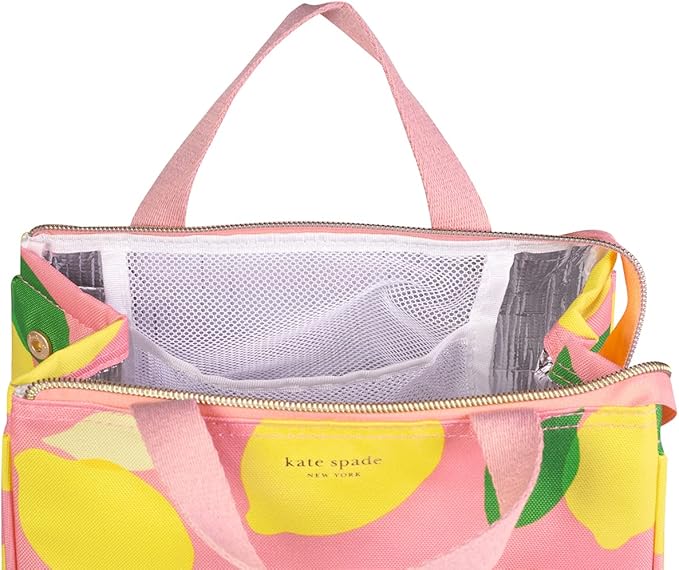 kate spade new york Portable Soft Cooler Lunch Bag, Thermal Tote with Insulated Interior Lining and Storage Pocket, Lunch Tote for Women, Lemon Toss
