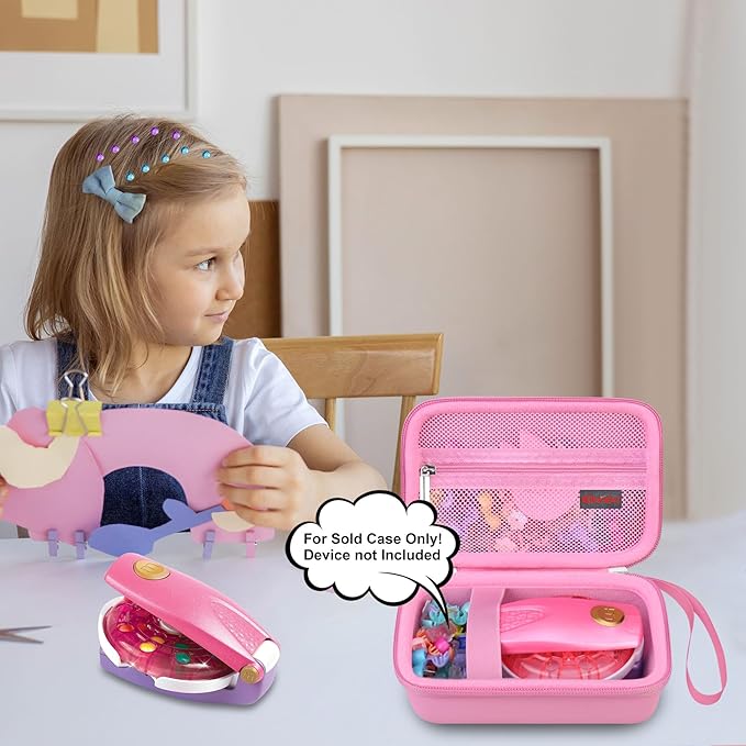 Elonbo Carrying Case for Make It Real Snap N' Glam Hair Styling Set, Girls Hair Styling Tool Storage Bag, Butterfly Gem Travel Organizer, Pocket fits Reusable Bead Clips, Gems Accents, Dark Pink