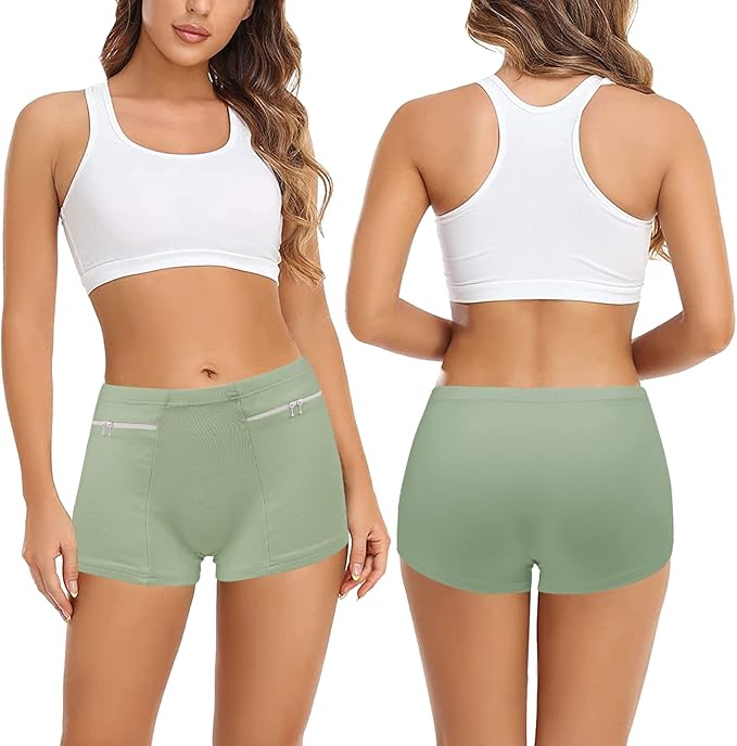 Women's Underwear with Secret Pocket Panties, 2 Packs Anti Pickpocket Travel Boxers (Mint Green)