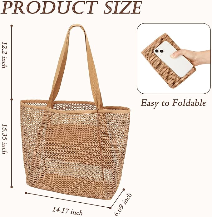 Beach Bag for Women with Outer Pocket, Waterproof Large Tote Bag for Cruise Essentials