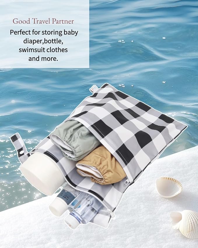 Wet Dry Bag Reusable Waterproof Swimming Bag Travel Beach Pool Yoga Gym Bag for Baby Cloth Diaper Swimsuits Wet Clothes Two Zipper Pockets 3 Pack 3L23