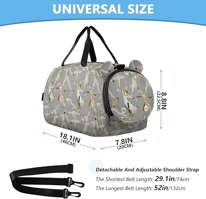 Dancer Gold and Silver Gym Duffel Bag with Shoes Compartment Multifunctional Overnight Bag for Boys and Girls bolsa de viaje para mujer