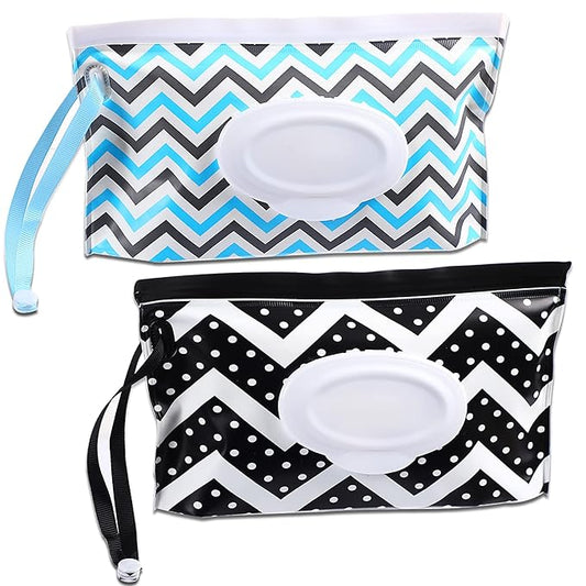 FEBSNOW 2 Pack Baby Wipes Container, Reusable Portable Wet Wipe Pouch, Wipe Dispenser Container, Baby Travel Wet Wipe Holder