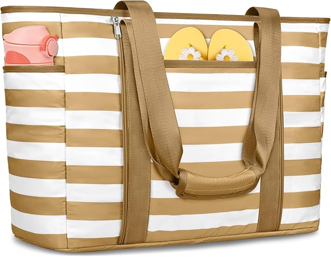 Extra Large Beach Bags for Women, Waterproof Sandproof Beach Tote Bag Foldable Swim Pool Bag with Zipper and Wet Pocket