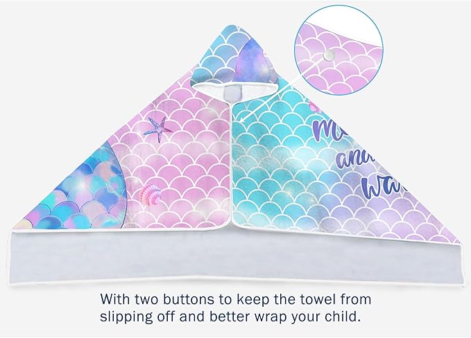 Bonsai Tree Mermaid Hooded Beach Towel,Kids Little Mermaid Tail Poncho Towel for Girls,Quick Dry 30”x50” Pink Bath Towel for Pool Swiming