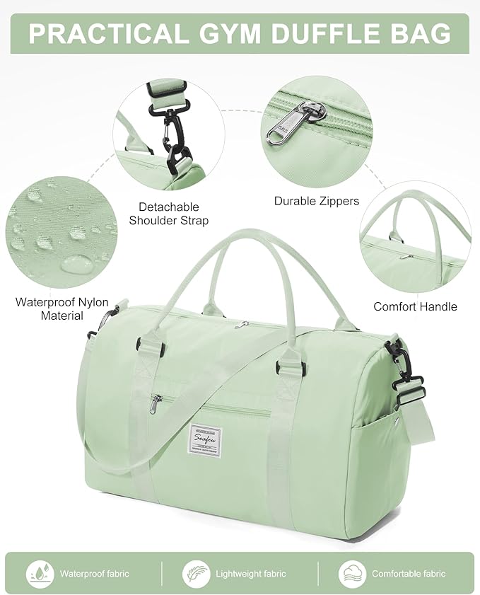 Gym Bag Womens Mens with Shoes Compartment and Wet Pocket Travel Duffel Bags for Women for Plane Sport Gym Tote Bags Swimming Yoga Small Waterproof Weekend Overnight Carry on Bag Hospital Holdalls