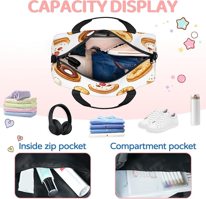Cute Cake Travel Duffle Bag for Women Men, Overnight Weekender Bag, Carry on Tote for Sport Gym