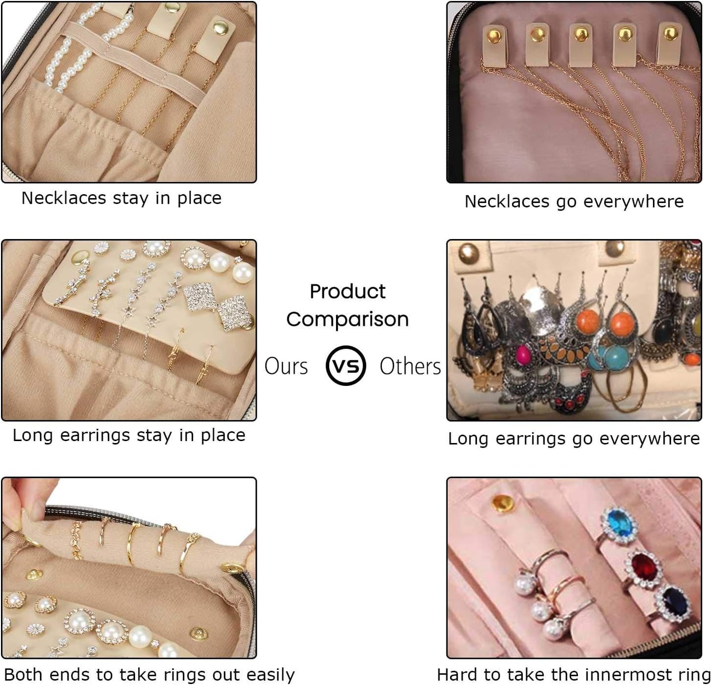 BAGSMART Travel Jewelry Organizer Case Small Jewelry Roll for Journey-Rings, Necklaces, Earrings, Bracelets, Black