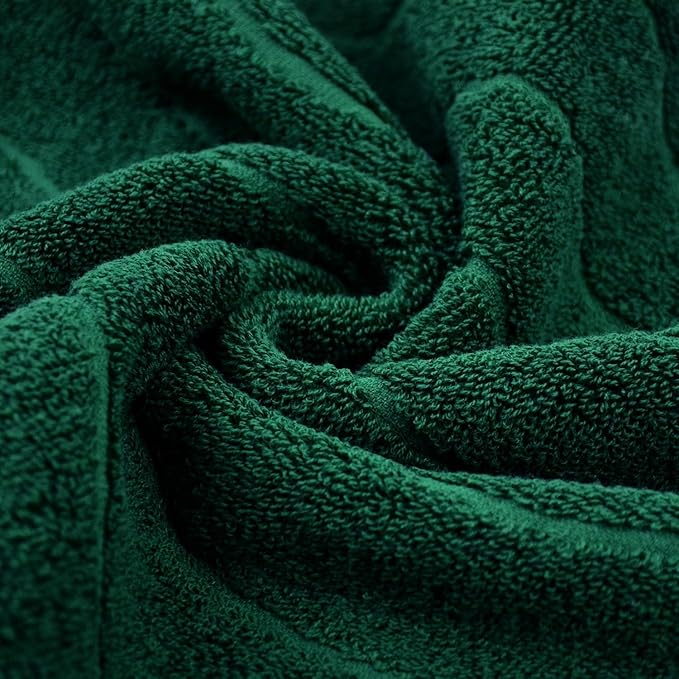 Jacquotha 4-Piece Hand Towels Set in Forest Green, Wavy Striped Jacquard Towels for Bathroom Kitchen Gifts (13x29 Inches, 100% Cotton)