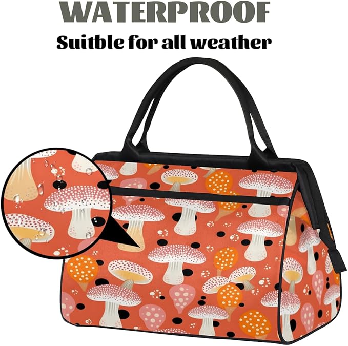 Vintage Mushroom Overnight Weekender Bag for Women Men Travel Duffel Bags Waterproof Luggage Carry on Sports Yoga Gym Bag