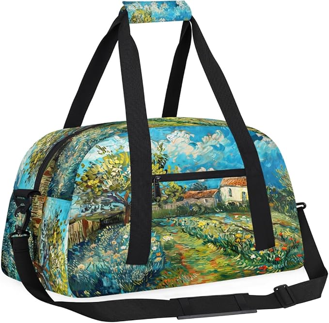 Travel Duffle Bag for travel duffle bag sports Girls Boys Kids Lscape Oil Painting Farm Lightweight Overnight Sleepover Weekender Bags Small Dance Gym Sport Bag Teens Carry-On Size Workout Bag