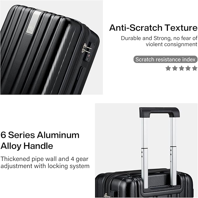 Hanke Expandable Hard Shell Luggage Sets 2 piece Carry on Luggage with Wheels Suitcases Lightweight Checked Travel Luggage Rolling Large Suitcase Travel Luggage Bag Woman Men 20/29 Inch(Jet Black)