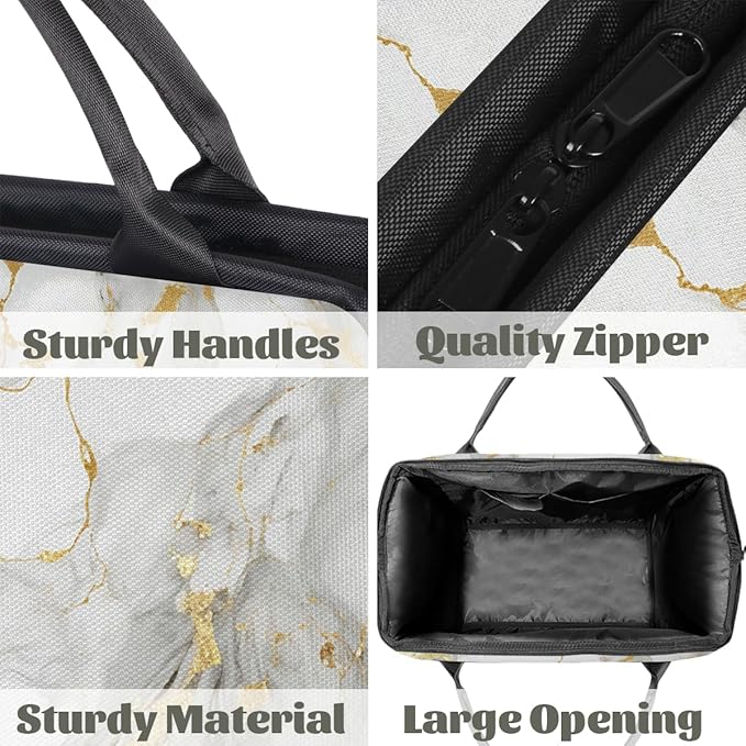 Overnight Weekender Bags for Women Men, White Gold Marble Print Waterproof Travel Carry On Duffel Bag, Lightweight Sports Gym Bag for Fitness, Workout, Travel