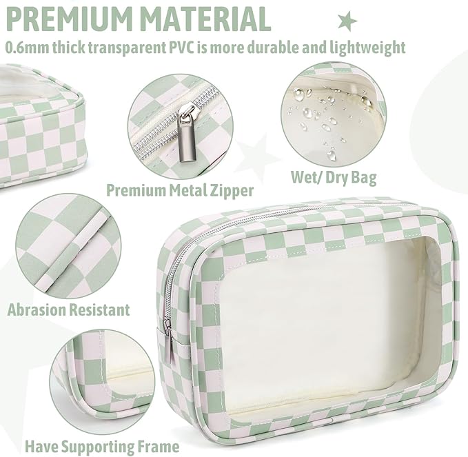 3PCS Clear Toiletry Bag,TSA Approved Travel Makeup Pouch with Zipper for Cosmetics and Toiletries，Diaper Bag Organizer Pouch Set,Women's Purse Organizer and Clear Car Bag