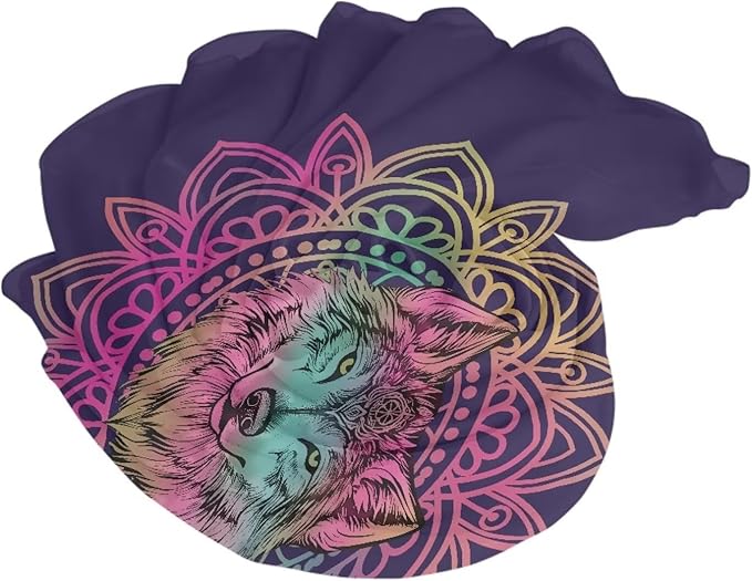 Beach Towel - 110x78 Inch Microfiber Sand Free Quick Dry Towel for Camping, Travel, Swimming, Pool – Lightweight Fast Drying Towel Compact for Adults Size L, Mandala Wolf Pattern Print