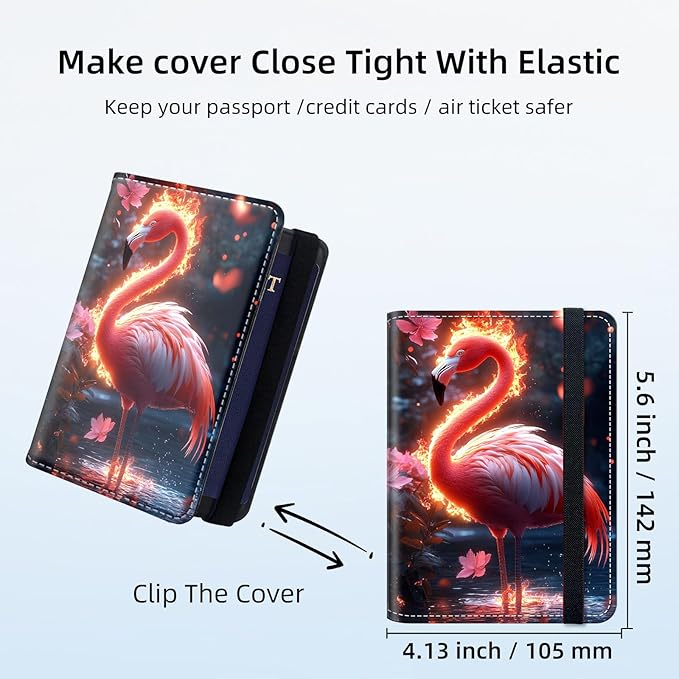 Passport Holder for Travel, RFID Blocking Passport Holder Travel Walle, Passport and Vaccine Card Holder, Vacation Must Haves Travel Accessories for Men Women, Flamingo Flower