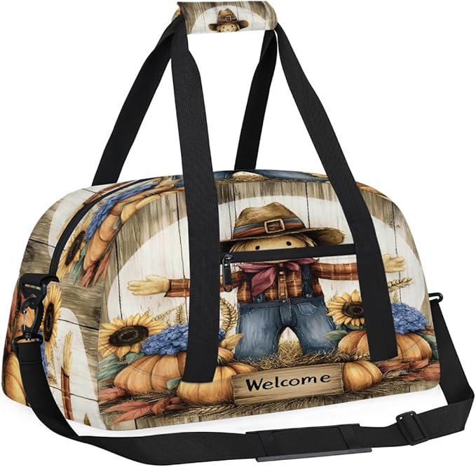 Travel Duffle Bag for travel duffle bag sports Girls Boys Kids Fall Scarecrow Pumpkin Lightweight Overnight Sleepover Weekender Bags Small Dance Gym Sport Bag Teens Carry-On Size Workout Bag