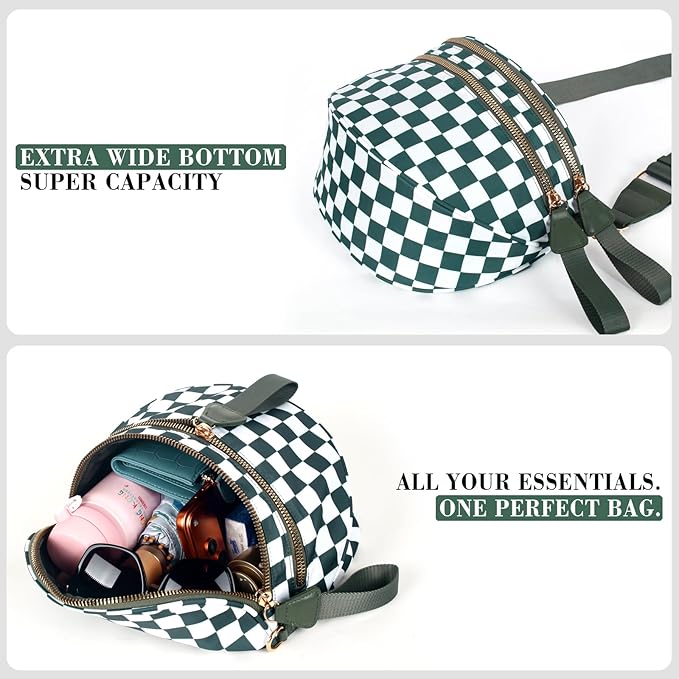 Checkered Crossbody Bag for Women, Spacious Sling & Stylish Bum Bag for Travel, Concerts, Festival, Nylon Fanny Pack Belt Bag (Colour Bum Bag-Beans Green Checkered)
