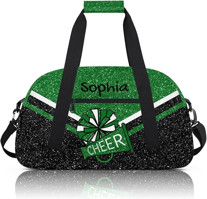 Personalized Green Glitter Cheer Bag for Cheerleaders, Custom Sport Gym Bag Dance Bag Travel Duffle Bag Cheerleading Gifts for Women