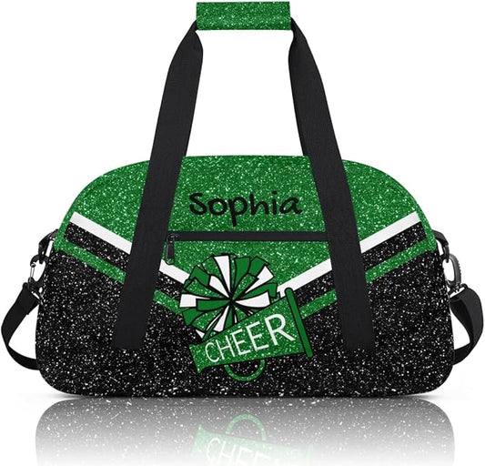 Personalized Green Glitter Cheer Bag for Cheerleaders, Custom Sport Gym Bag Dance Bag Travel Duffle Bag Cheerleading Gifts for Women