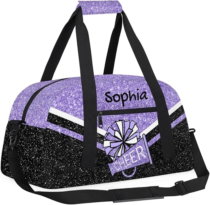Personalized Glitter Purple Cheer Bag for Cheerleaders, Custom Sport Gym Bag Dance Bag Travel Duffle Bag Cheerleading Gifts for Women