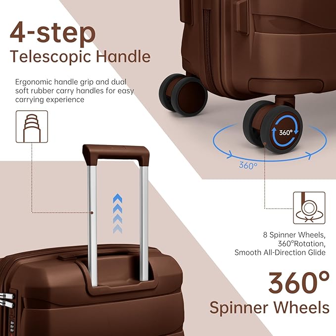 Luggage Sets 5 Pieces, Suitcase Set with Spinner Wheels, 3 Piece Luggage Set with Backpack (28/24/20inch Mocha)