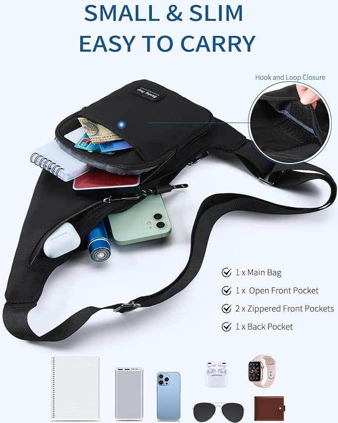 Seoky Rop Sling Bag for Men Women Slim Personal Purse Pocket Small Anti-Thief Crossbody Chest Bag for Travel Hiking Black