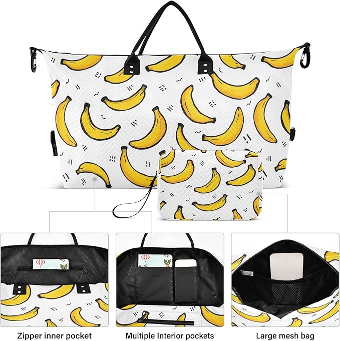 Travel Duffle Bag, Cartoon Banana Pattern Gym Bag with Storage Bag Weekender Overnight Bag for Men Women Trip Sports Yoga