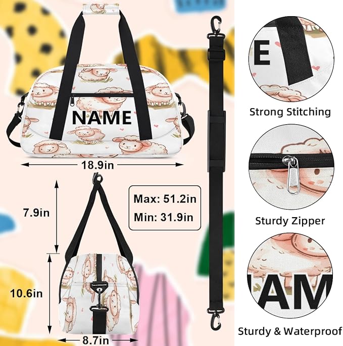 Cute Cartoon Sheep Mini Gym Bag 18 inch for Women Men Waterproof Custom Sheep Travel Duffel Bag Carry On Overnight Tote Nurse Bag for Work Fitness Hiking