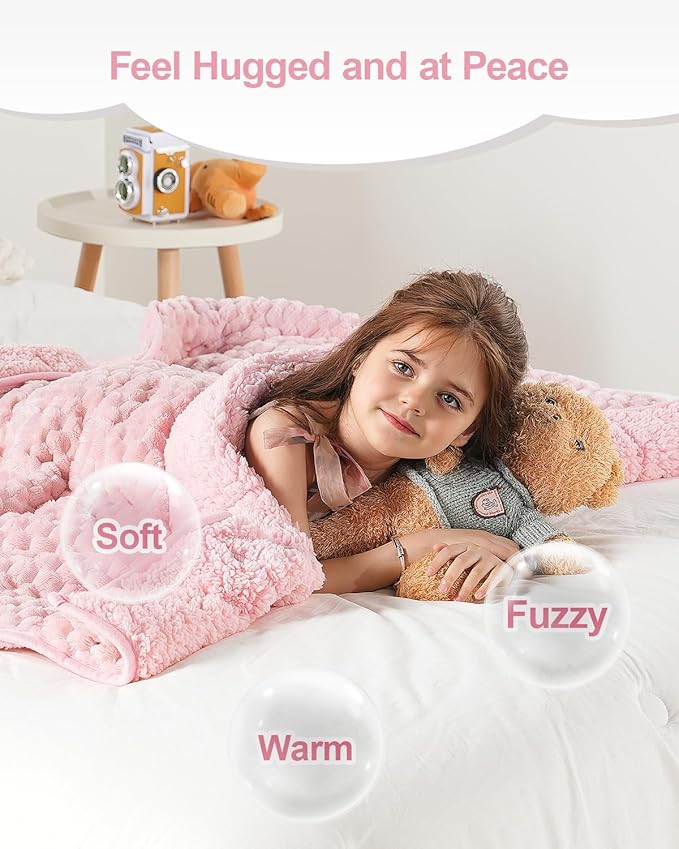 Super Soft Luxury Fleece Sherpa Weighted Blanket for Teens, 7lbs Small Weighted Lap Blanket for Adult, Turtle Shell Cozy Warm Throw for Winter, Compact Heavy Blanket for Sleep & Travel, Pink, 41"x60"