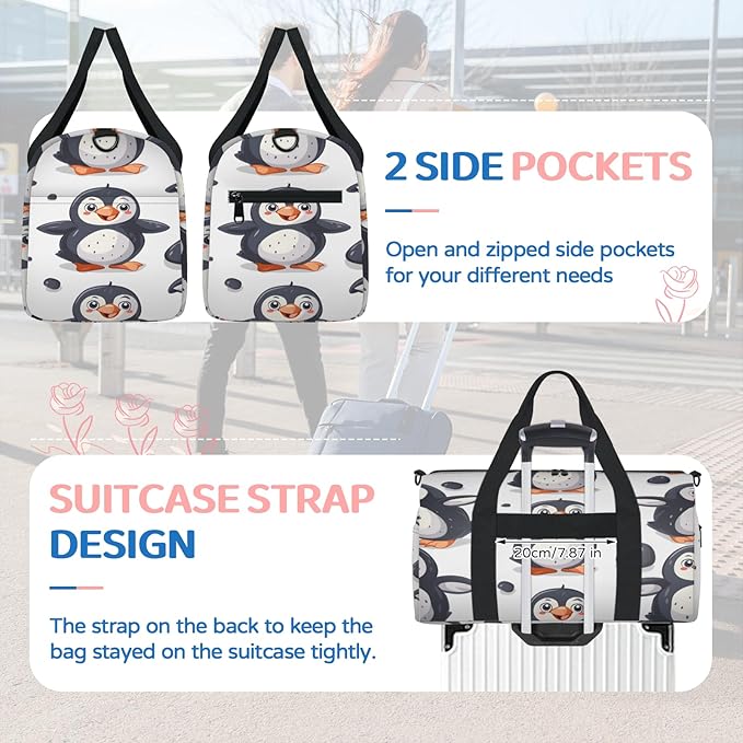 Penguins Travel Duffle Bag for Women Men, Overnight Weekender Bag, Carry on Tote for Sport Gym