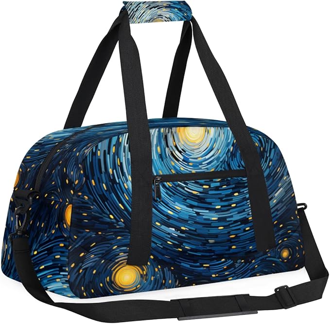 Starry Night Gym Travel Duffle Bag for Women & Men with Front Zipper Pocket for Sports, Overnight, Weekender, Carry On,Workout & Dance Bag,Stars Sky,18.9 * 8.7 * 10.6 in