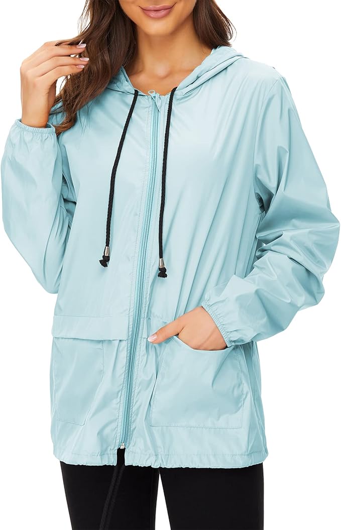 Zando Lightweight Rain Jacket Women Waterproof - Raincoat for Women Packable Rain coat Hooded Windbreaker for Travel Outdoor