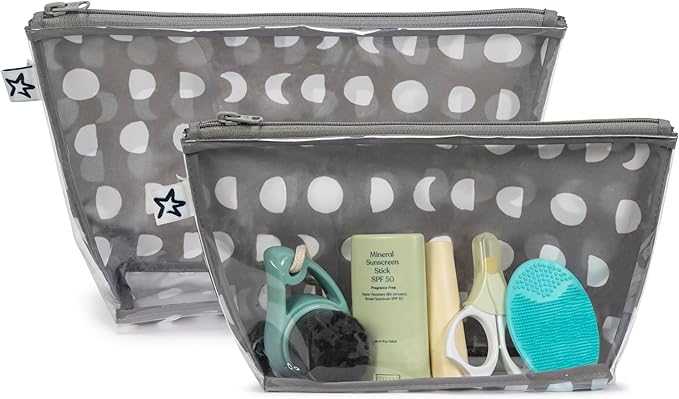 Tiny Twinkle Diaper Bag Organizing Pouches | 2 Pack Mess-Proof Travel Organizer Bags with Structured Bottom & Clear Front | TSA Approved Toiletry Bag Set for Baby and Mom Essentials (Luna)